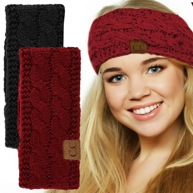 2Pack Knit Headband Ear Warmer One Size FitsBurgundy and Black