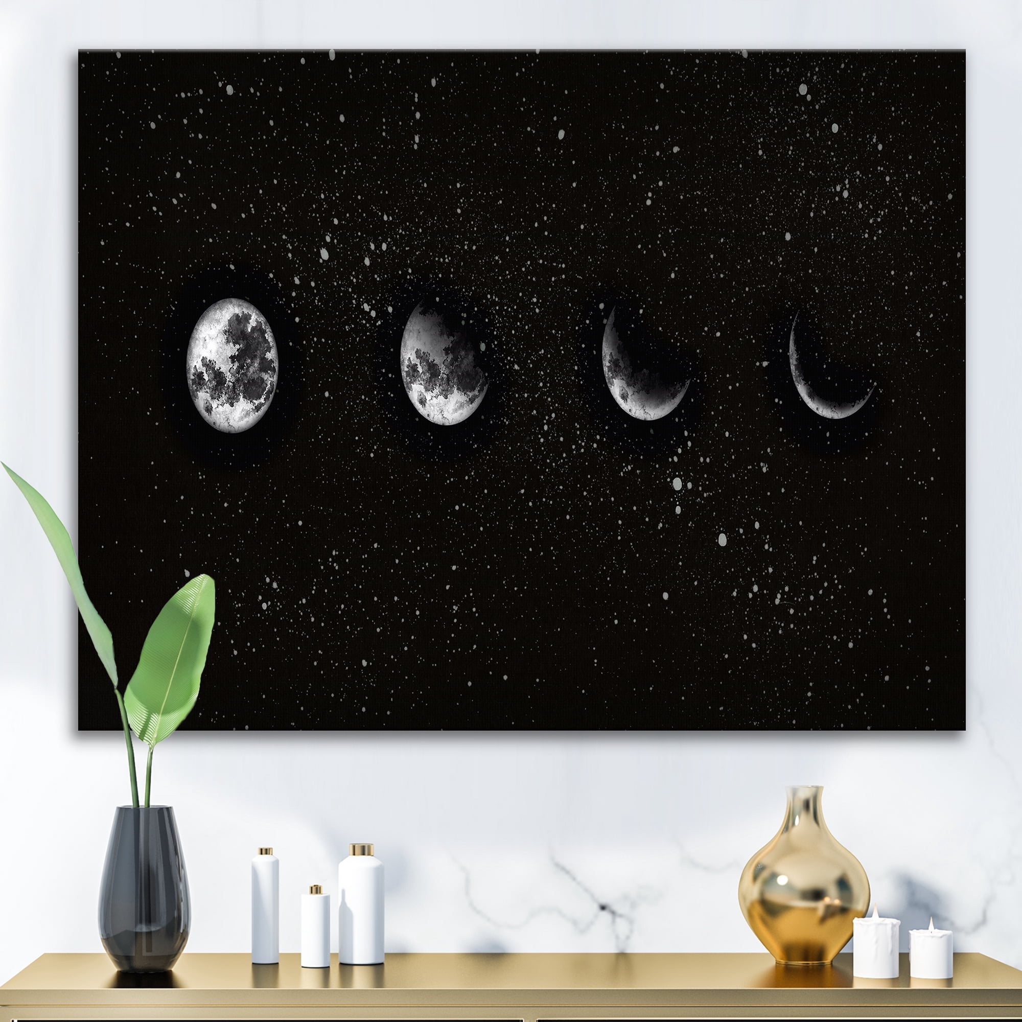 Designart ' The Night Sky With Moon Phases ' Modern Canvas Wall Art Print
