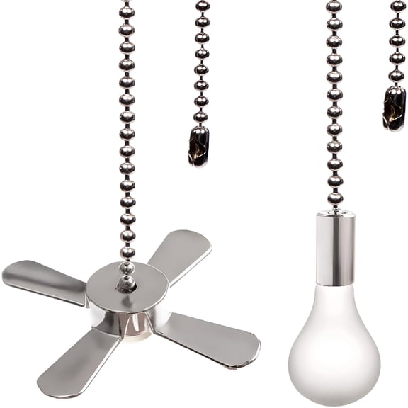 GJX Ceiling Fan Pull Chain,13.6 Inches Fan Pulls Set with Connector,2 Pcs Beaded Ball Fan Pull Chain(Nickel)