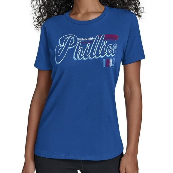 Women's Starter  Royal Philadelphia Phillies Groovy Script Team Fitted T-Shirt