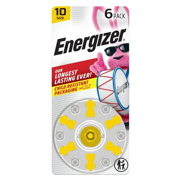 Energizer Hearing Aid Batteries Size 10, Yellow Tab, 6 Pack