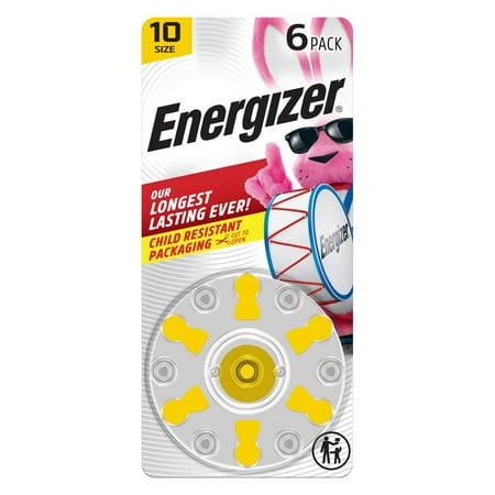 Energizer Hearing Aid Batteries Size 10, Yellow Tab, 6 Pack