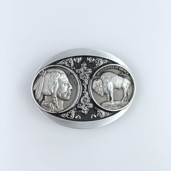 Vintage Style Black Enamel Cheif Bull Western Rodeo Belt Buckle Hebilla