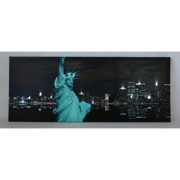 LED Lighted Statue of Liberty with New York City Skyline Canvas Wall Art 15.75" x 39.25"