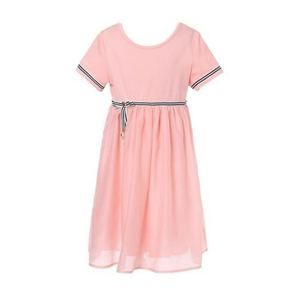 Girls Peach Striped Metal Decoration Mesh Bottom Dress 10