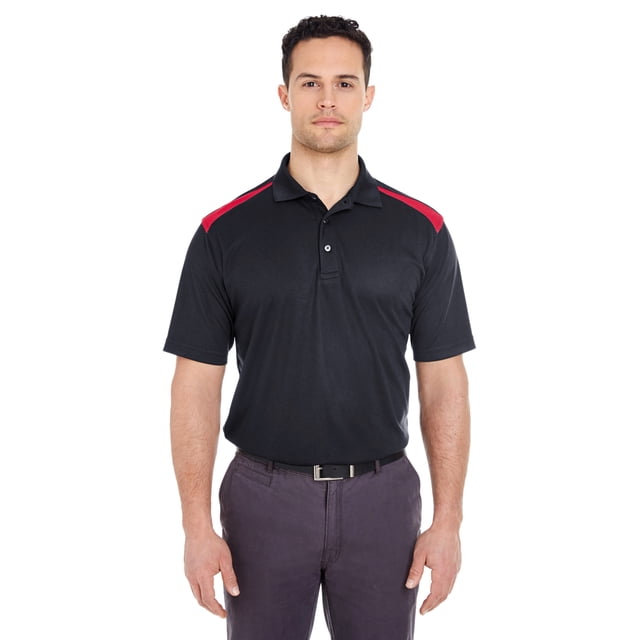Polo de piqu? de malla bicolor Cool & Dry para adulto NEGRO/ ROJO XL ultraclub 8215