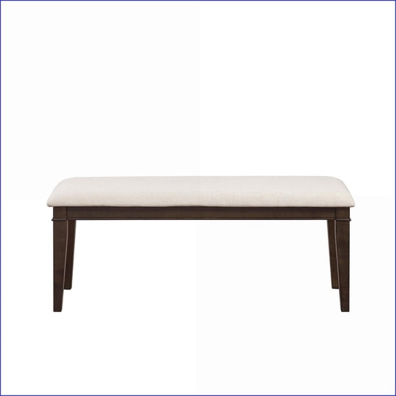 48-Inch Classic Dining Bench, Beige Fabric, Dark Brown Oak Veneer | Dining Room | Dark Brown | Fabric