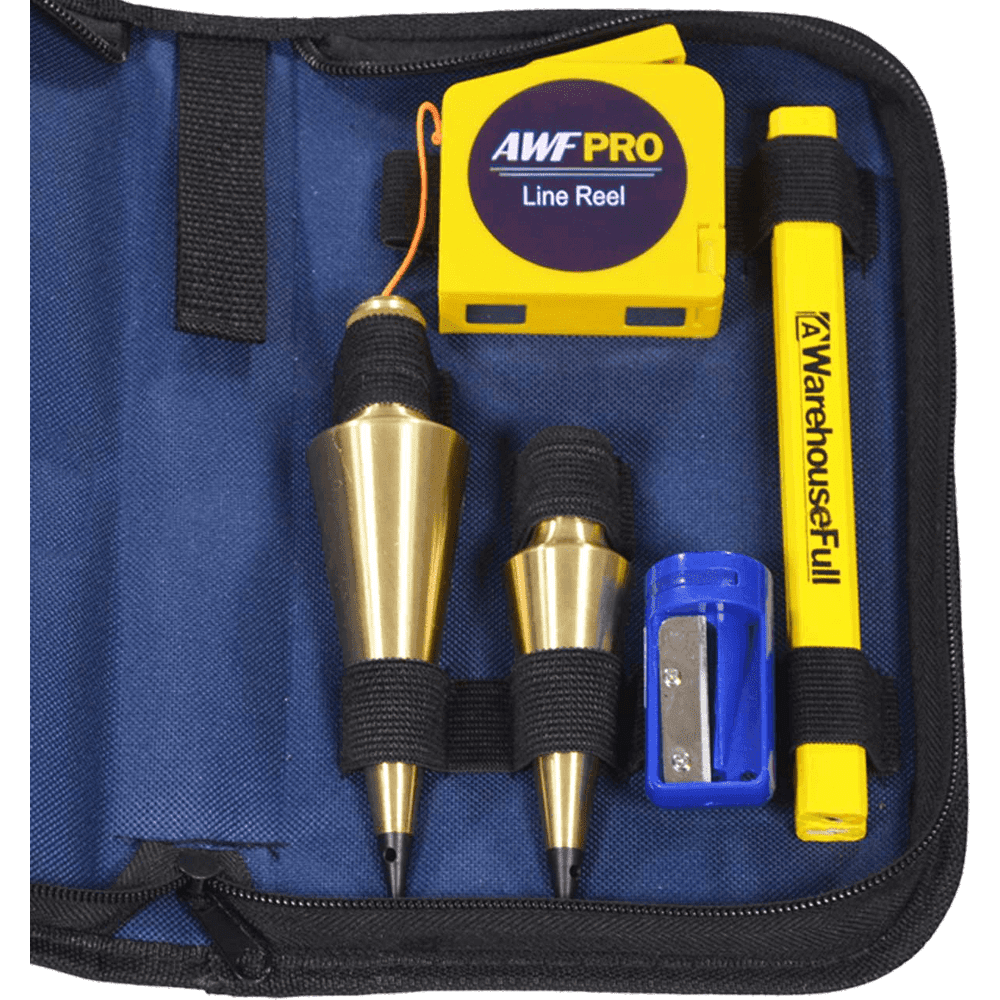 AWFPro Plumb Bob Kit, 16 and 8 oz Solid Brass Plumb Bobs, Retractable