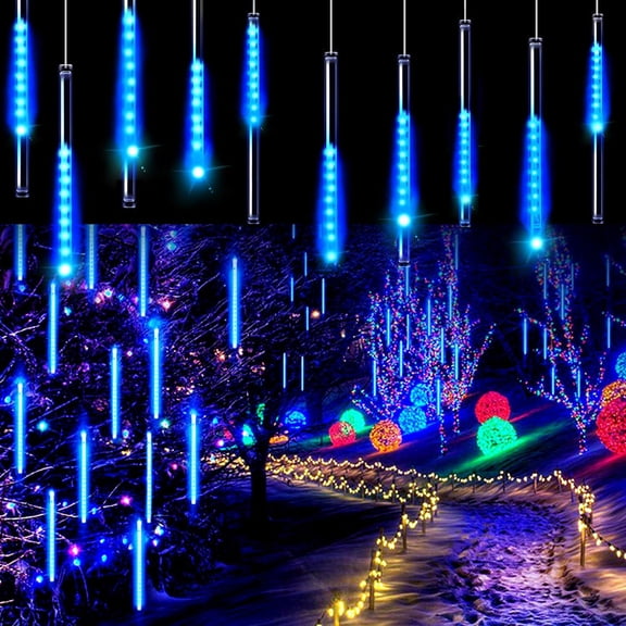 Asisol Christmas Lights Meteor Shower Rain Lights 8 Tube 912 LED 12 Inch Waterproof Plug in Falling Rain Fairy String Lights for Halloween Christmas Holiday Party Home Patio Outdoor Decoration