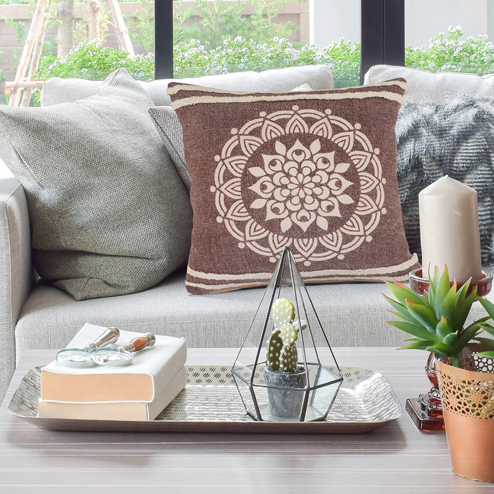 Ox Bay 26" x 26" Brown/ White Medallion Organic Cotton Pillow Cover