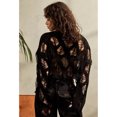thumbnail image 6 of Women Knit Short Top Summer Loose Round Neck Long Sleeve Knit Hollow Out Blouse for Female Black L, 6 of 8