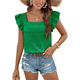 thumbnail image 3 of Top de Mujer con Cuello Cuadrado y Volantes de Corta Verde Talla S, 3 of 10