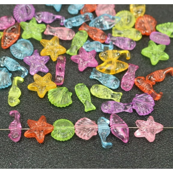 U8MO 200 Mixed Transparent Colour Acrylic Mini Sea Oceans Design Beads Kids Carft