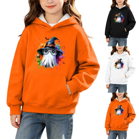 DJDLJWCJ Teen Girls Halloween Hoodie Loose Fit Long Sleeve Pullover Stretch Soft Casual Tops White Size 5T
