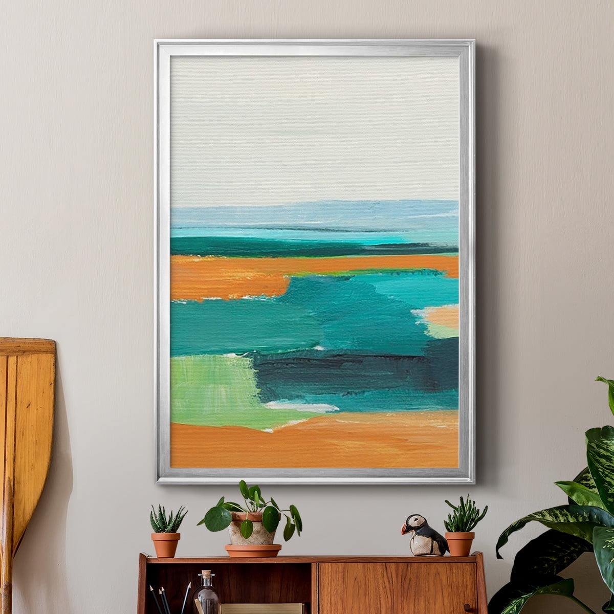 Aqua and Orange I Premium Framed Print, in Gold, Black, or Silver - Ready to Hang