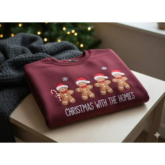 Embroidered Gingerbread Christmas Sweatshirt: Funny Holiday Jumper
