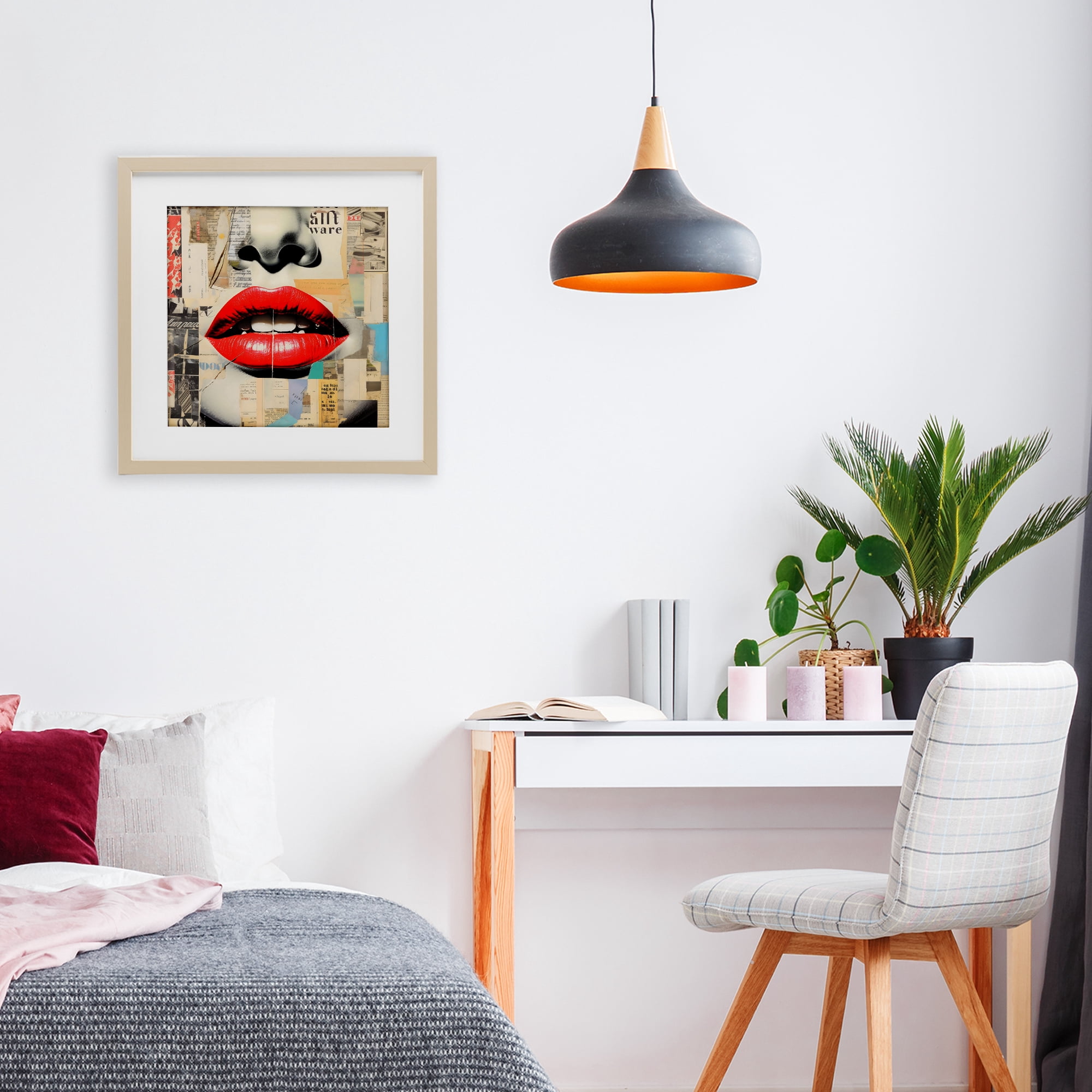 Stupell Industries Fashion Collage with Scarlet Lips Birch Framed Print Under Glass, design by Creative Studio