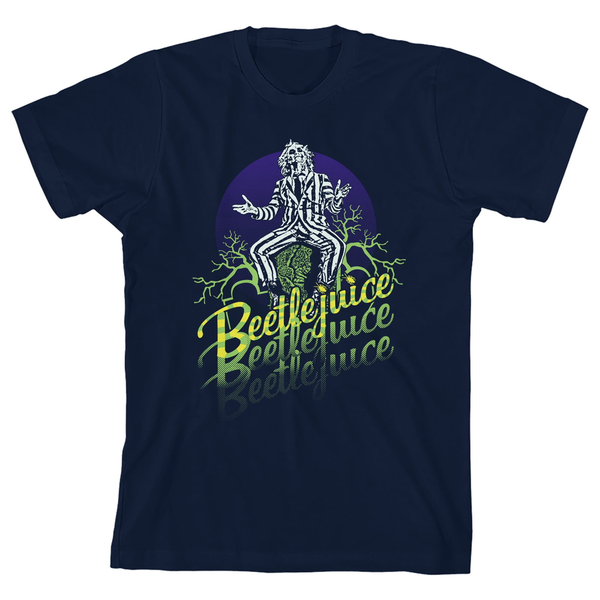 Beetlejuice Classic Movie Youth Boys Character & Text Navy Blue T-shirt 