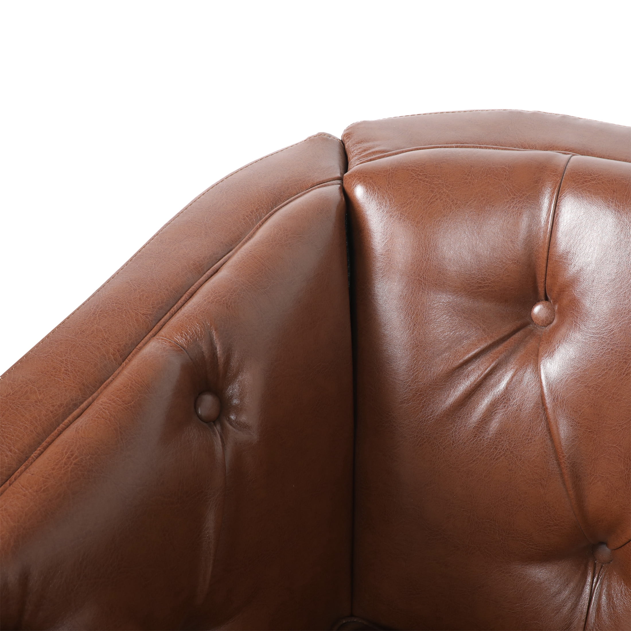 Noble House Brookover Contemporary Faux Leather Tufted Loveseat, Cognac Brown and Espresso