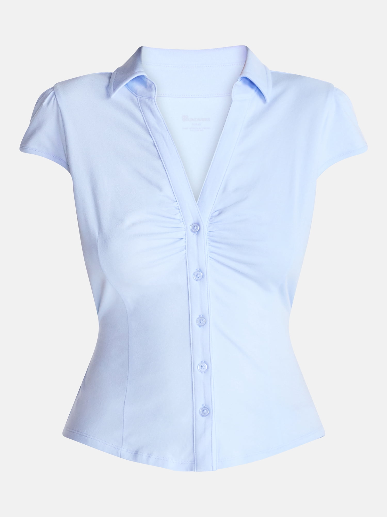 No Boundaries Knit Ruched Collared Shirt, Women's XXS-XXL