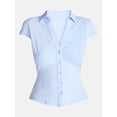 thumbnail image 5 of No Boundaries Knit Ruched Collared Shirt, Women's XXS-XXL, 5 of 5
