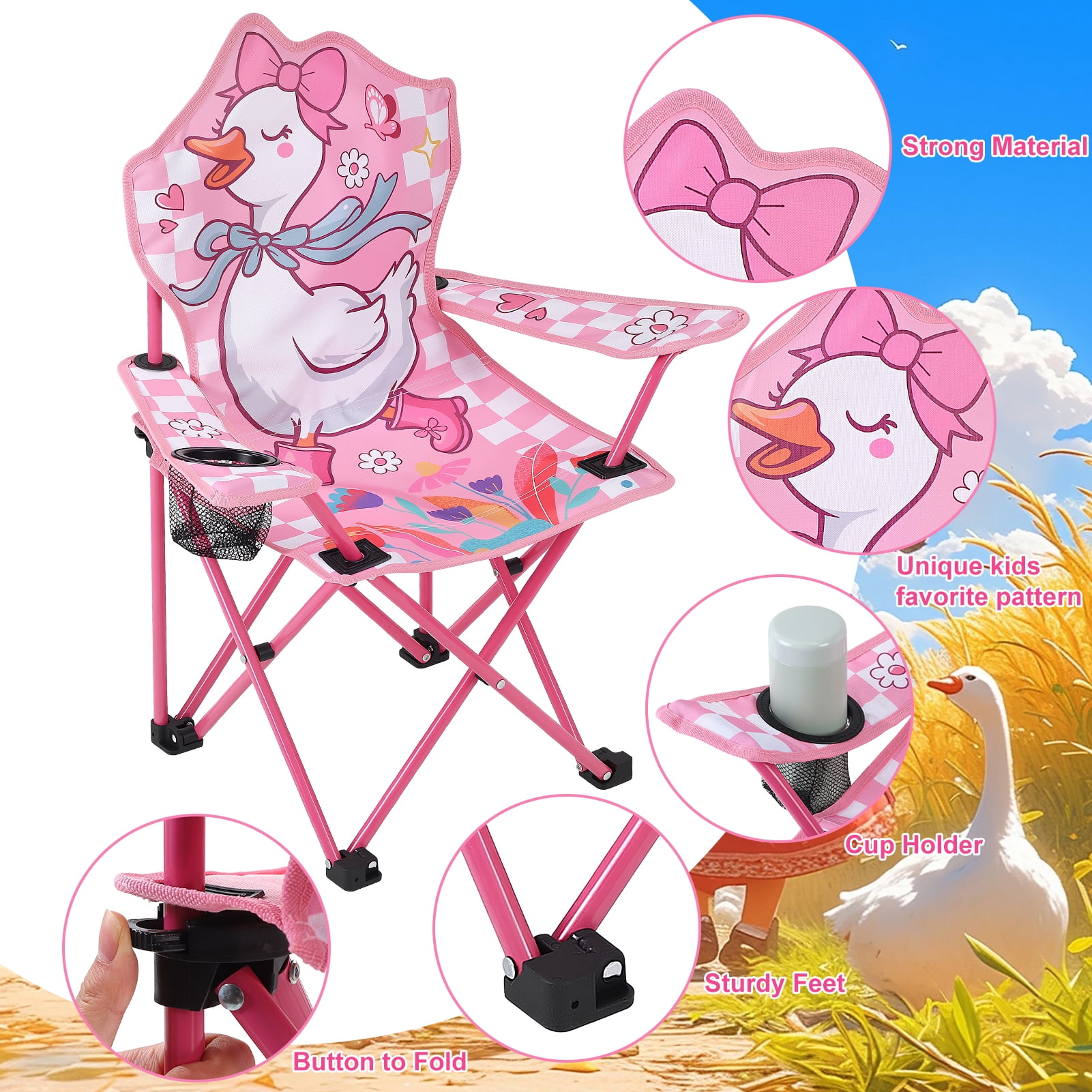 Hengguang Kids Camping Chair, Kids Outdoor Folding Lawn and Camping Chair with Cup Holder and Carrying Bag, Children's Camping Chairs for Travel, Lawn- for Indoor & Outdoor