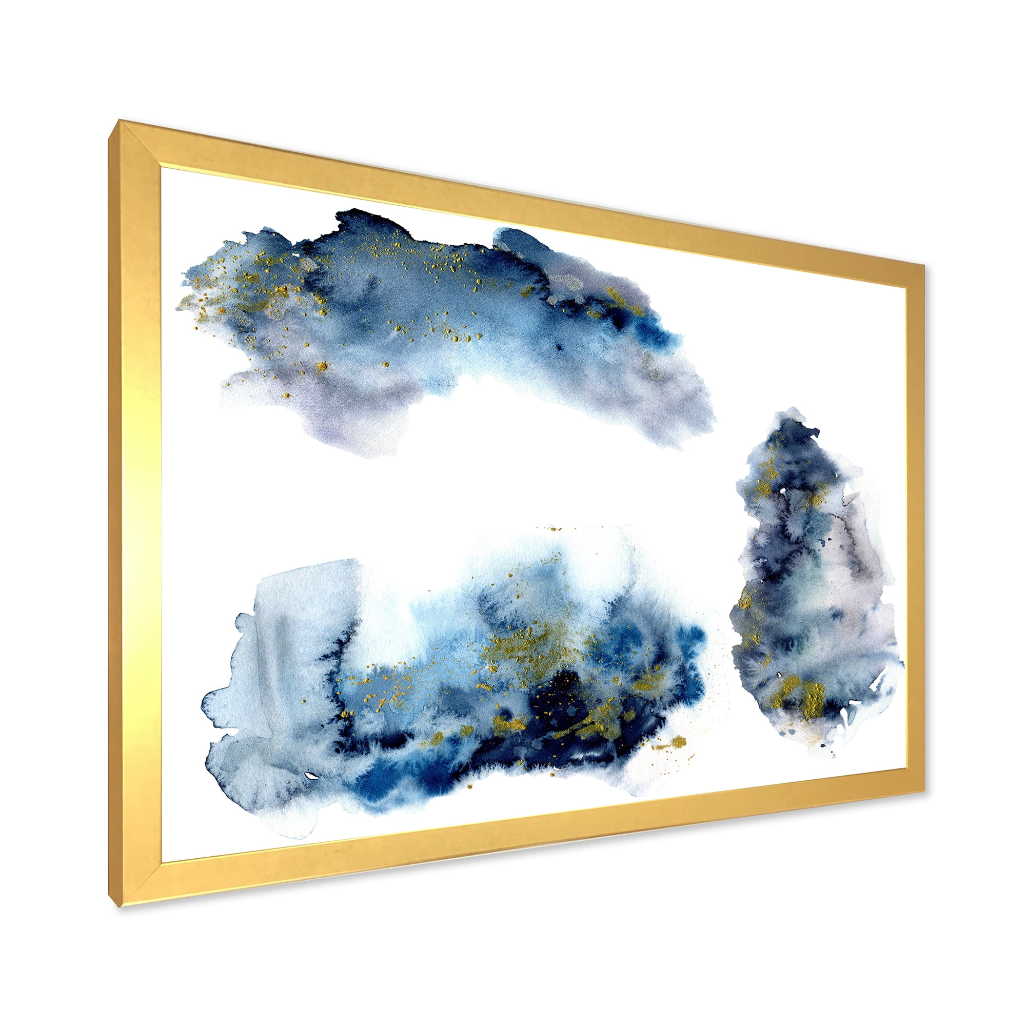 Designart 'Gray and Blue Clouds With Golden Glitter' Modern Framed Art Print