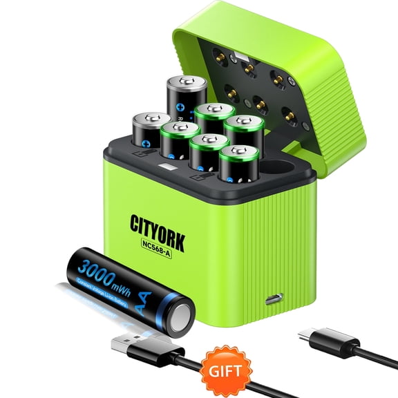 Rechargeable AA Batteries Lithium with Charger,8 Pack 1.5V 3000mWh Double A Rechargeable Battery,Long Lasting Pilas Recargables AA Battery with 8 Bay Charging Storage Box for 1.5V Li-on AA Battery