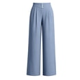thumbnail image 4 of Htigea Womens Wide Leg Dress Pants High Waisted Button Pleated Business Trousers Solid Color Office Work Pant with Pockets Blue S, 4 of 6