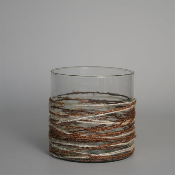 BIDK Home Woven Textured Glass Votive Candle Holder - 6" - Brown and White