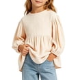 thumbnail image 6 of Yeaiivve Girls Long Sleeve Peplum Tops Cotton Linen Casual Babydoll Shirts for Baby Toddler Girl Solid Color Ruffle Hem Blouse Kids Fall Clothes Beige 2-3 Years, 6 of 7