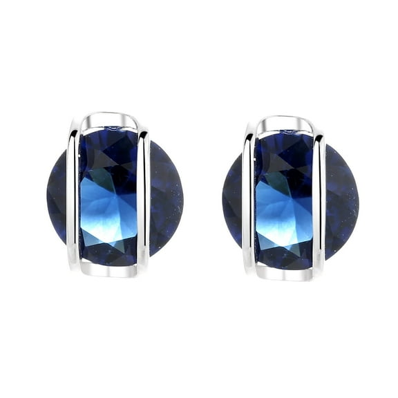 Amy and Annette Sterling Silver Caged Sapphire Stud Earrings