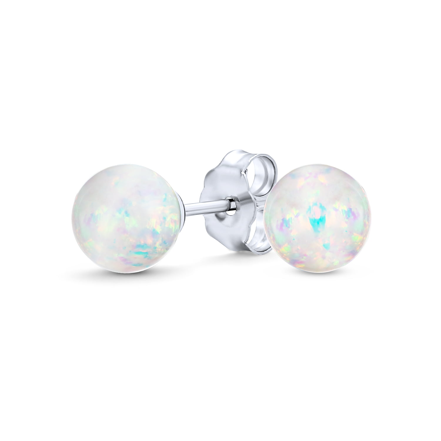 Pls Choose Size Pair of 925 Sterling Silver White Opal Ball Stud Earrings