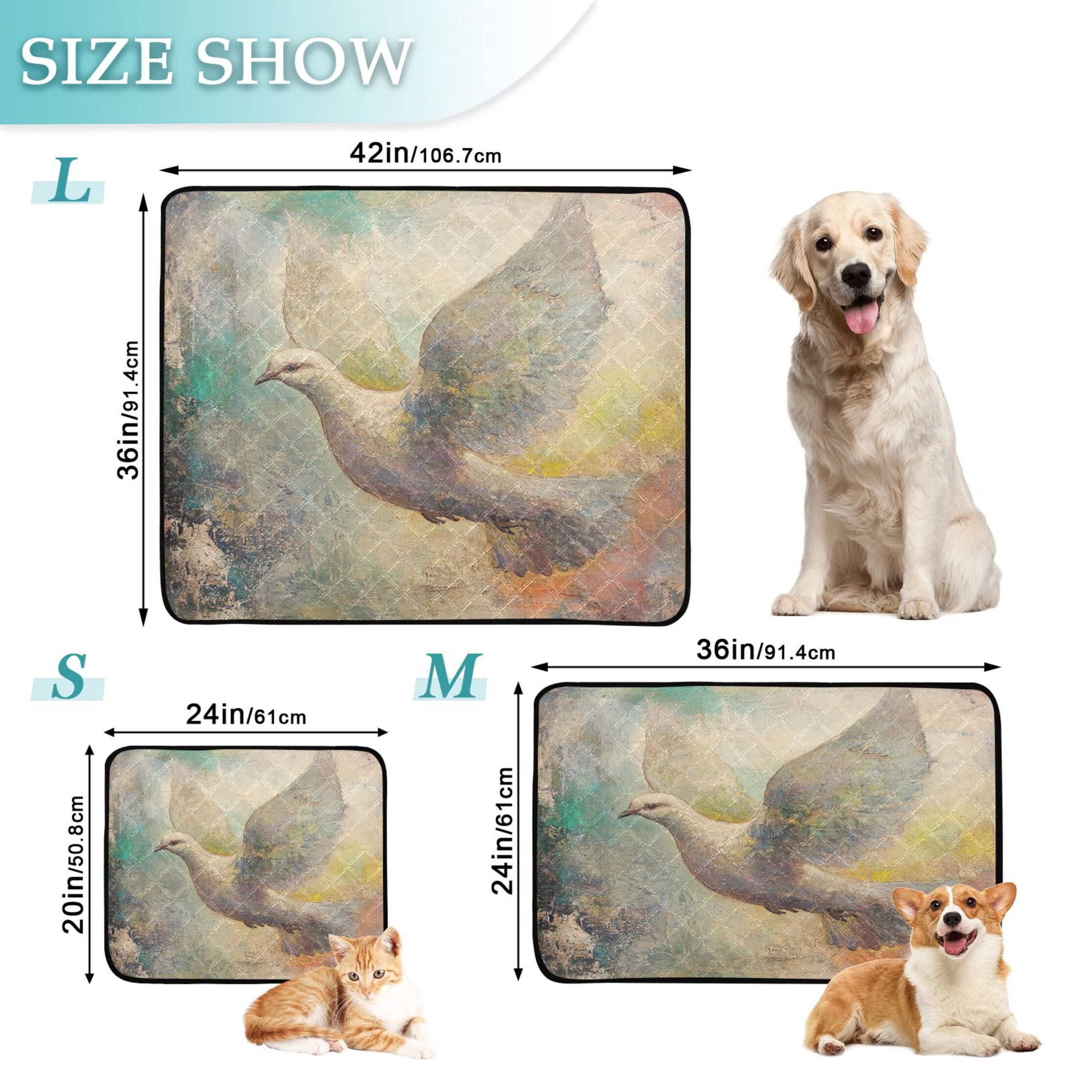 Qxltty Dove Of Peace Cat litter Pads Pet Set of 2 Diaper Mats Center Anti-leakage Layer Absorbent Soft and Comfortable