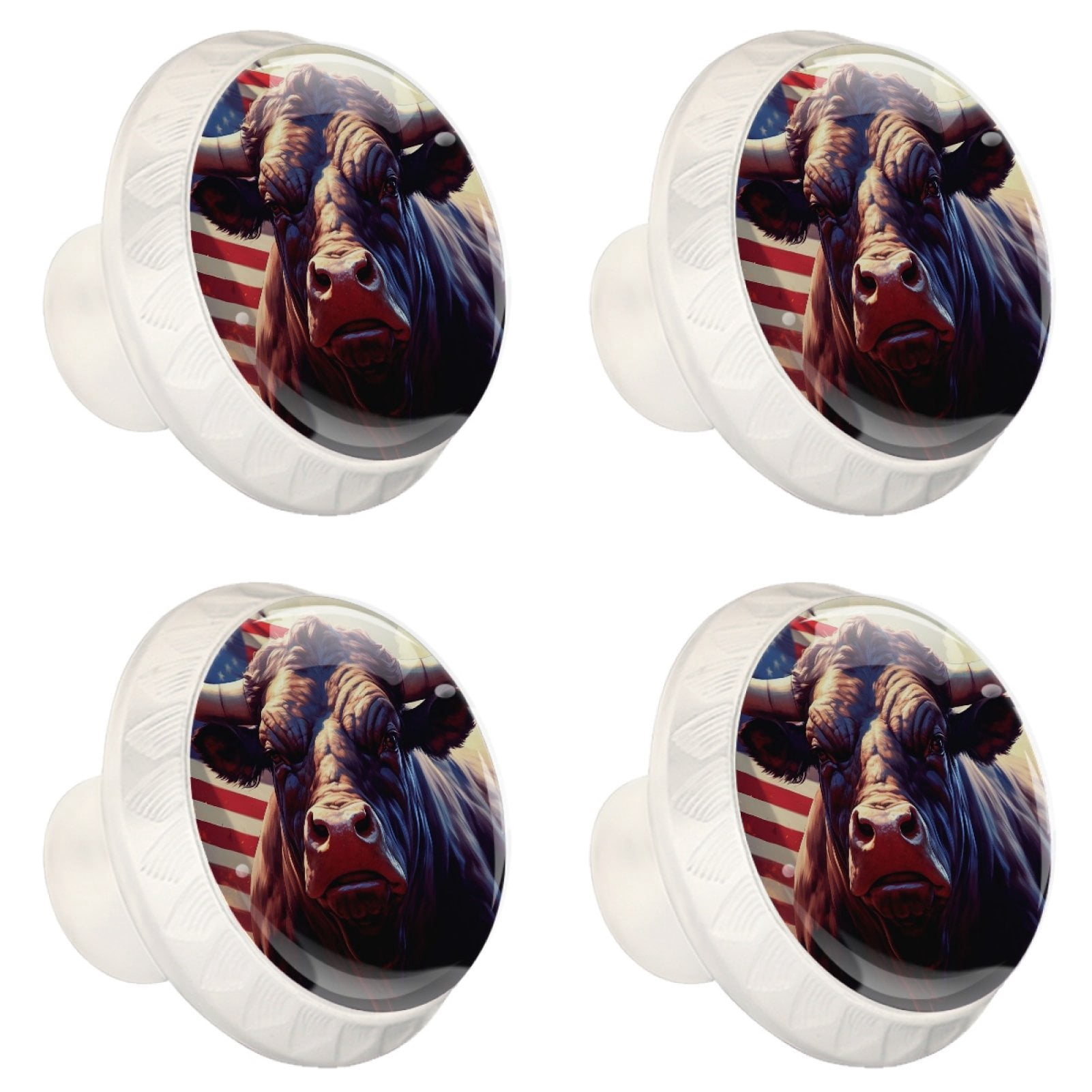 4 Pcs Cow American Flag Knobs for Kitchen Cabinet Cupboard Dresser Bookcase Drawer Pulls Handles Round Home Decor