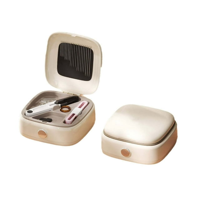 Beige Portable Magnetic Sewing Kit Needle And Thread Set Box Home Travel Repair Tool 6.3X4.3X1.6 Inch