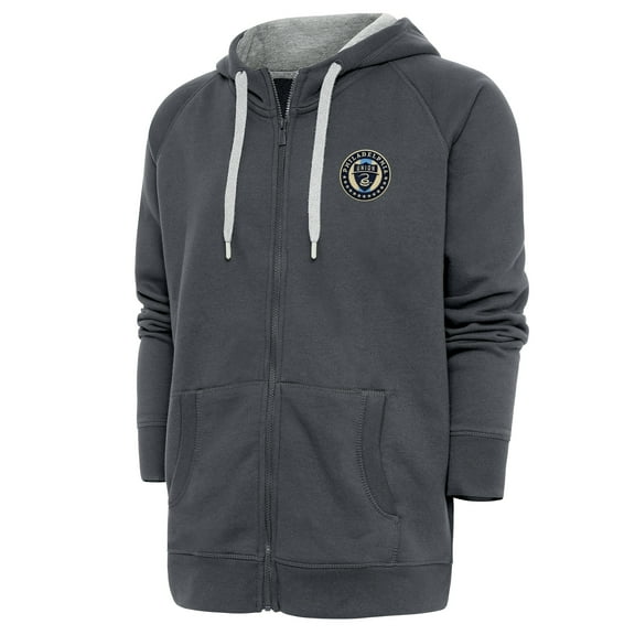 Men's Antigua Charcoal Philadelphia Union Logo Victory Full-Zip Hoodie