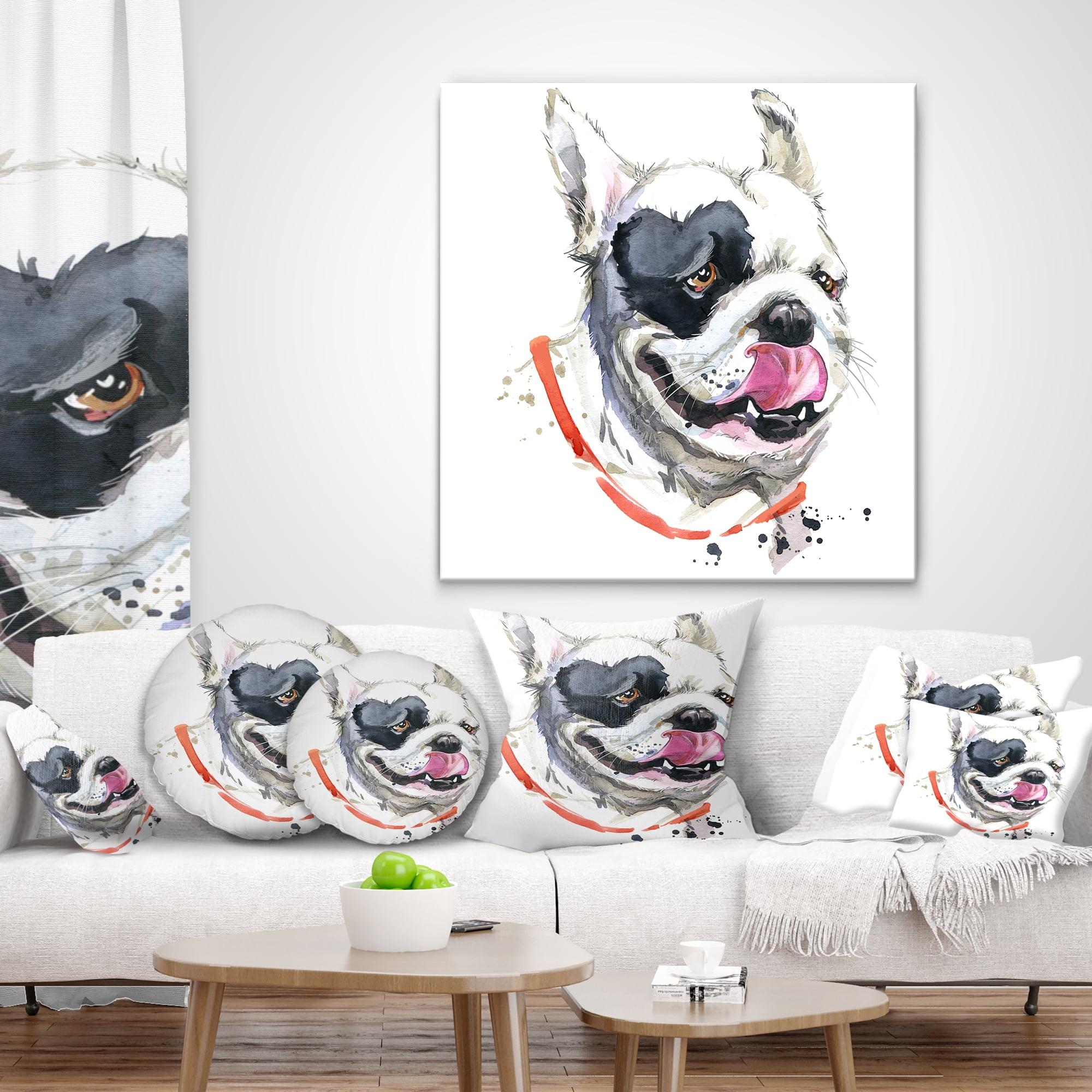 Designart Kiss French Bulldog Illustration - Animal Throw Pillow - 16x16