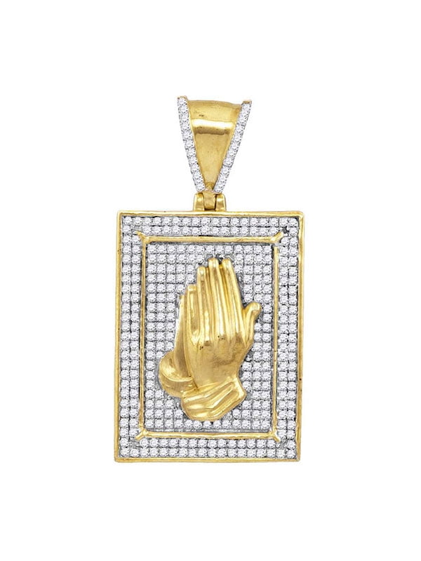 10kt Yellow Gold Mens Round Diamond Praying Hands Frame Charm Qty