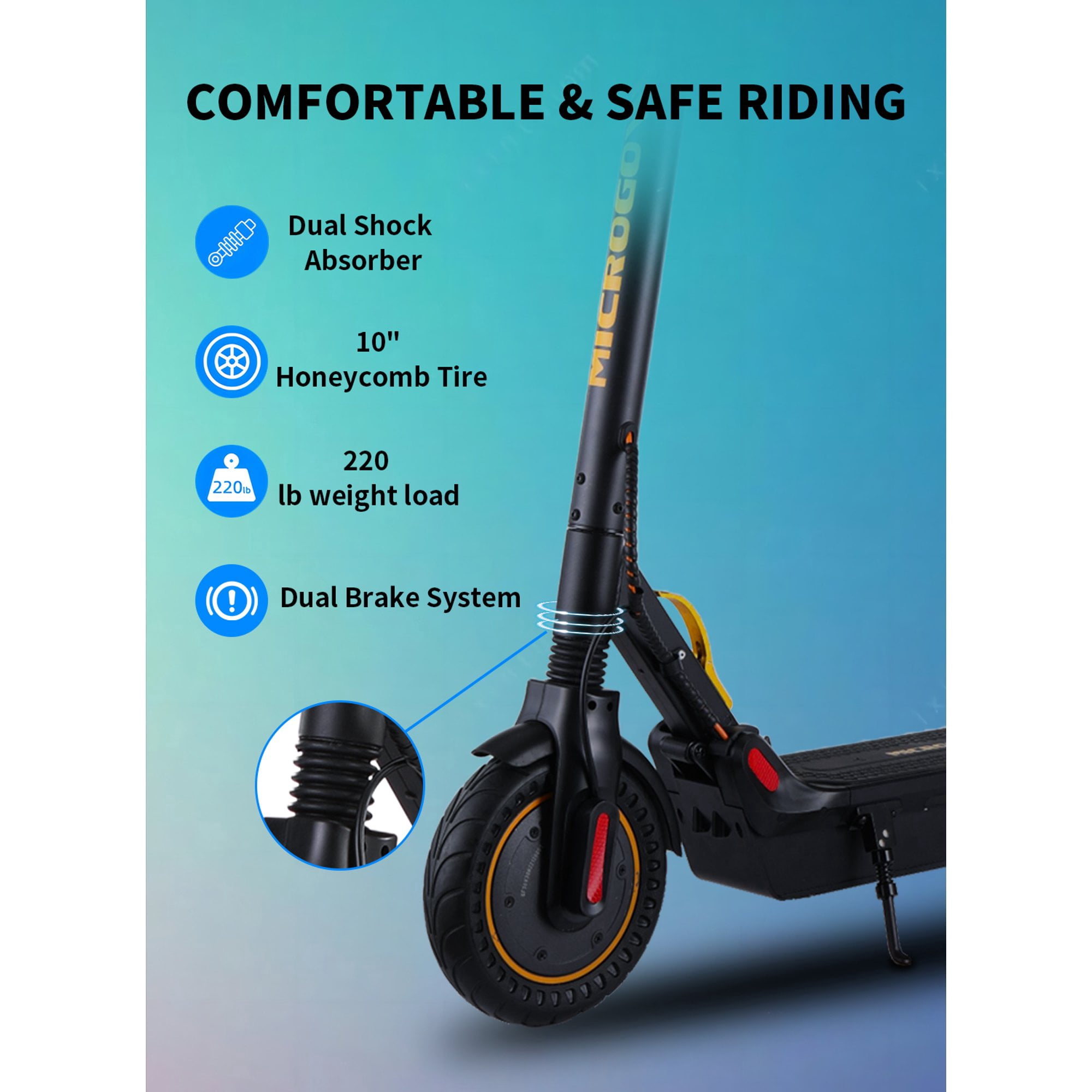 MICROGO M5 PRO Electric Scooter, 500W Motor 10.4 Ah Battery Long Range for Adults, 10" Honeycomb Tires 19 Mph Top Speed Folding E Scooter Commuter
