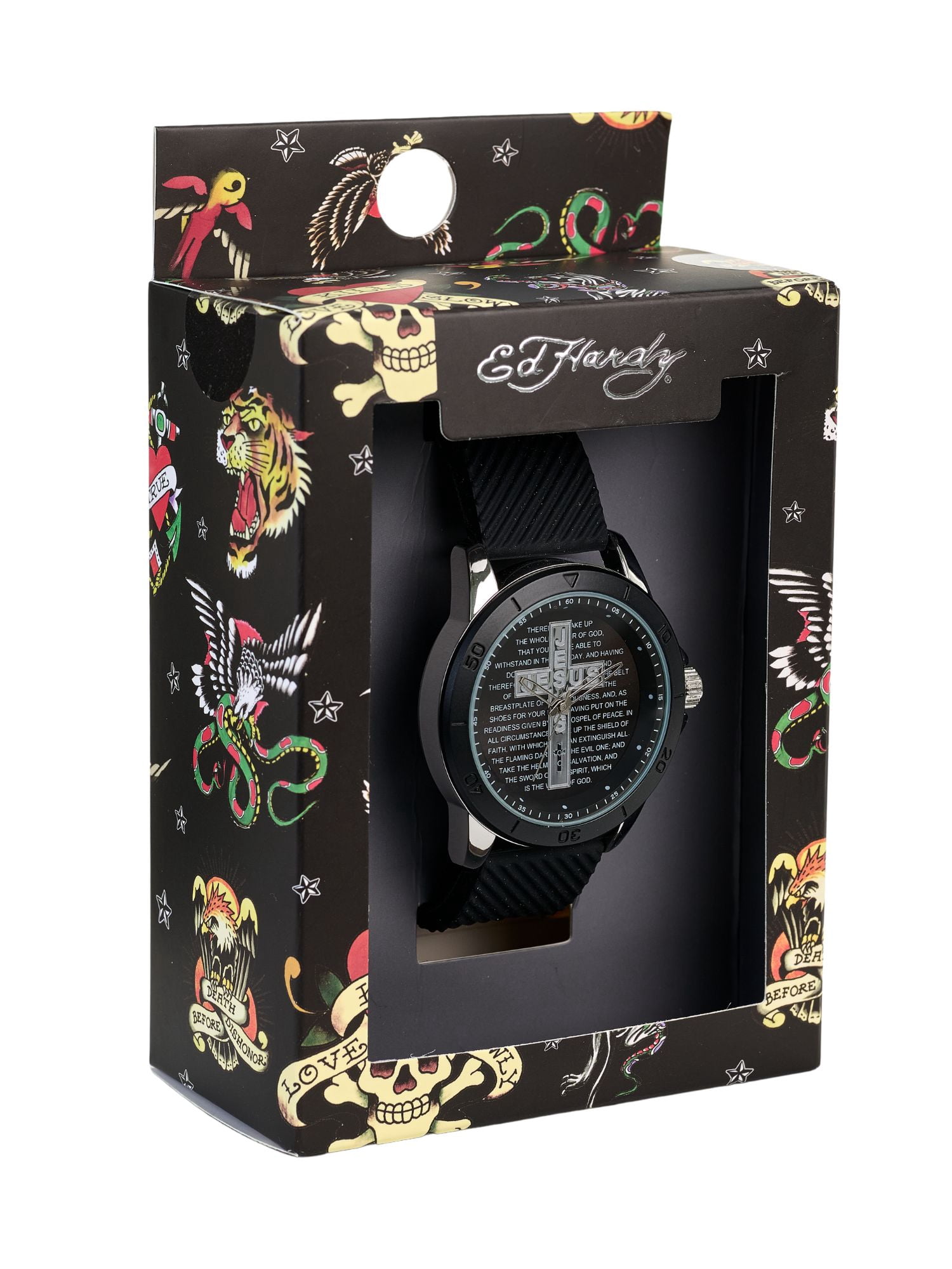 Ed Hardy Men's Black Silicone Strap Shiny Silver Analogue 55mm