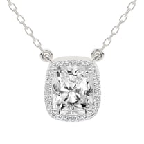 Diamond Pendant Necklace For Women | 1 Carat IGI Certified Radiant Shape Lab Grown Diamond | Flaire Halo Lab Diamond Pendant Necklace 14K White Gold | FG-VS1-VS2 Quality Friendly Diamonds