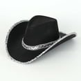 thumbnail image 4 of Ticikt Western Cowboy Hat for Women and Men Wide Brim Glitter Cowboy Cowgirl Hat with Rhinestone Fedora Hats,Color:Black, 4 of 6