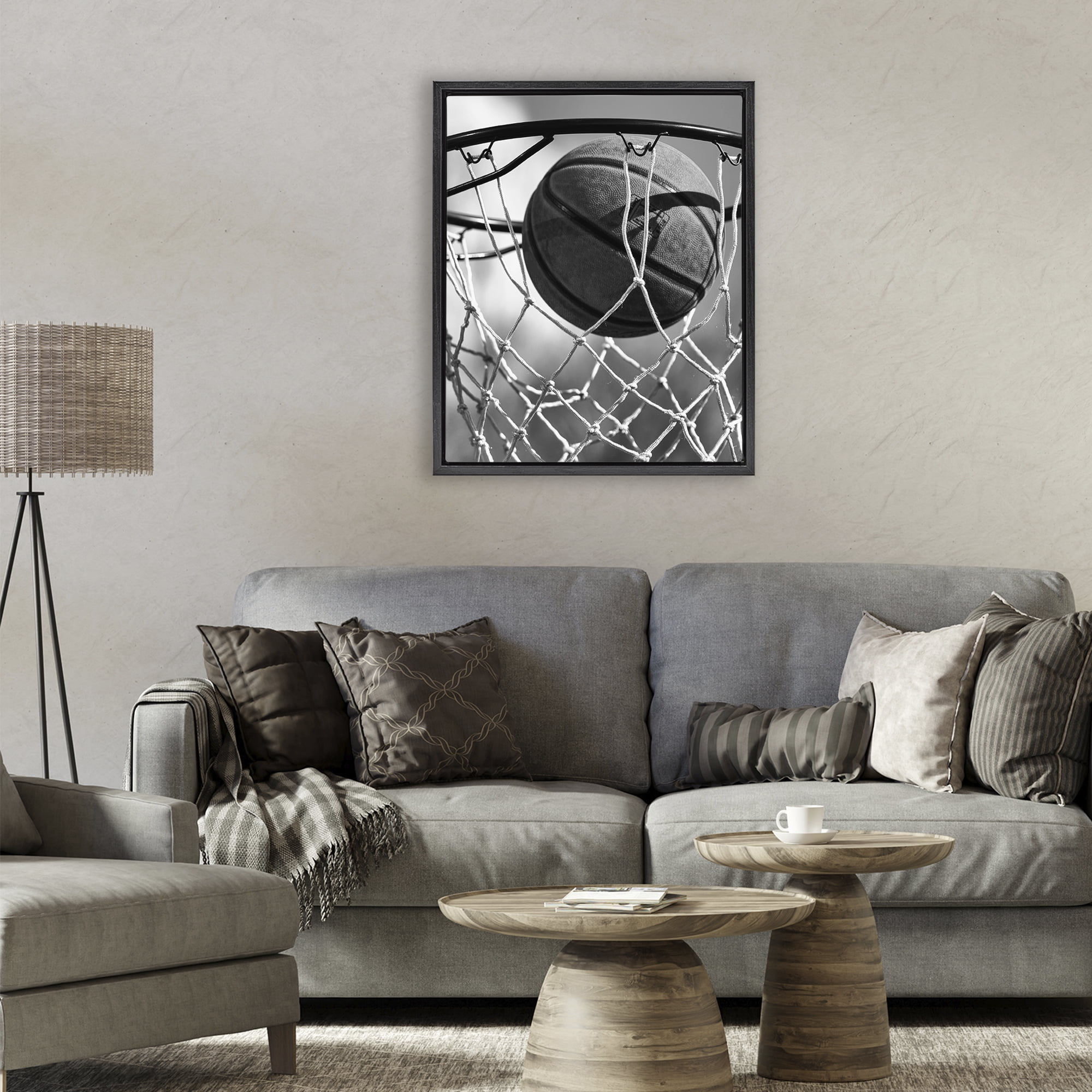 Stupell Industries Winning Basket Shot Black Framed Floater Canvas Wall Art, design by Marcus Prime