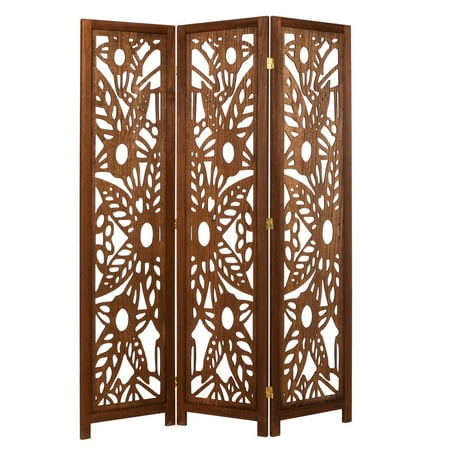 3 Panel Solid Wood Screen Room Divider Walnut Brown Color With Decorative Fl Cutouts By Legacy Decor 3 Panel Solid Wood Screen Room Divider Walnut Brown Color With Decorative Fl Cutouts By Legacy Decor
