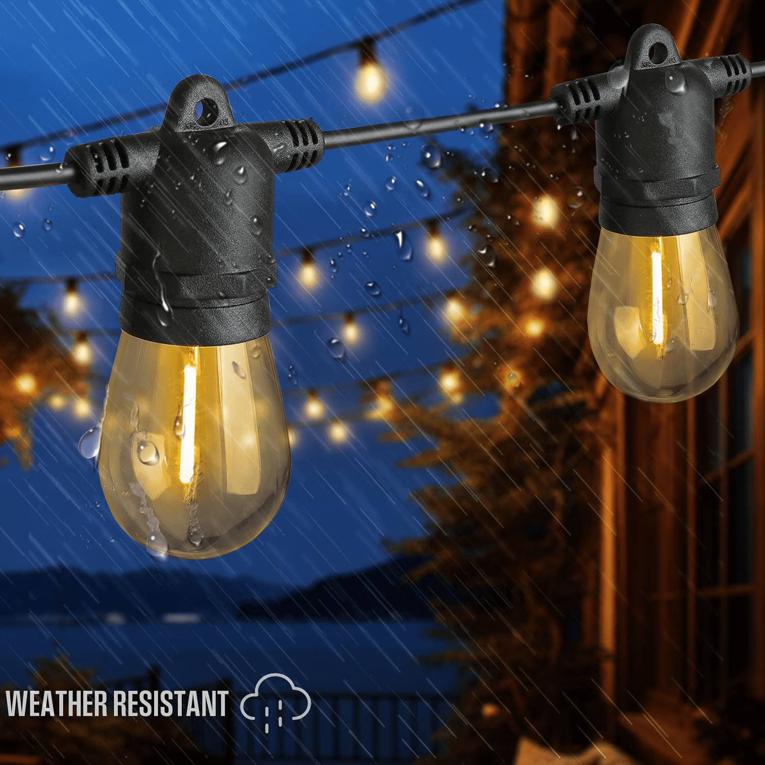 Westinghouse 36' Solar Outdoor String Lights, Waterproof Patio Lights,15 Bulbs with Remote Control for Patio Yard Garden Decor