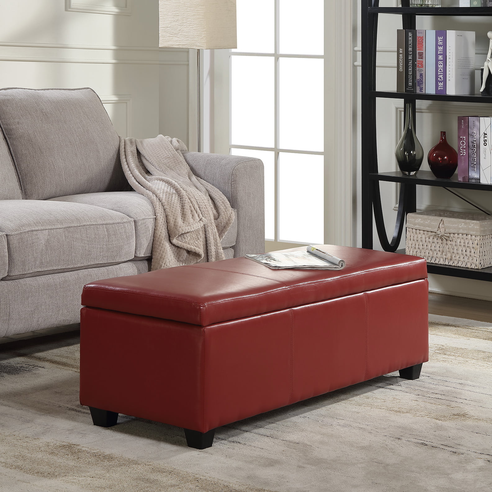 Belleze Rectangular Ottoman Bench Top, Ottoman Storage Faux Leather Bed