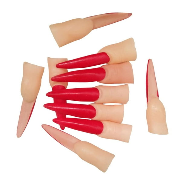 10 piezas de uñas postizas, uñas de , suministros para fiestas de Halloween, decoración, juguetes divertidos, rojo Zulema Uñas de los dedos