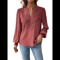 thumbnail image 2 of Blusas de con Lunares, Estilo Bohemio, de Larga y Cuello en V para Mujer, con Encaje de Ganchillo, Estilo Informal y Moderno Vino Tinto M, 2 of 9