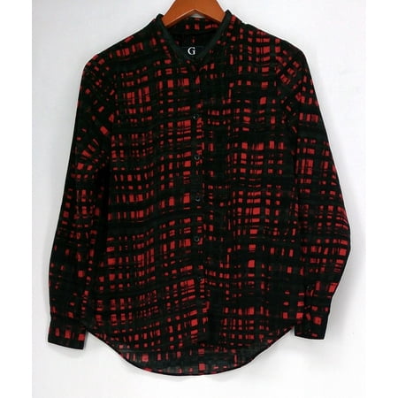 Giuliana Top 2 Long Sleeve Button Down w/ Faux Leather Collar Red Womens 461-163